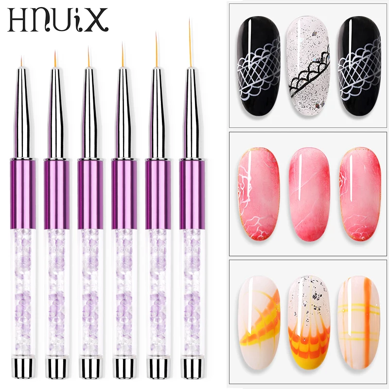 HNUIX 5-20mm Nail Art Line Painting Brushes Acrylic Crystal Thin Liner Drawing Pen Manicure Tools UV Gel 3pcs nail art brush pen set gradient uv gel drawing striping liner brushes rhinestone acrylic handle nail painting pen manicure