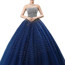 Новые Ярко-Синий Тюль бальные платья вечернее платье с бисером милые 16 Платья вечерние платья для выпускного вечера Vestido De 15 Anos BM57