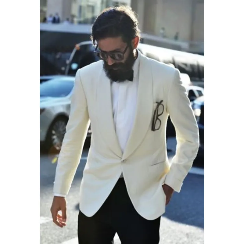 

Shawl Collar One Button Men Suits Beige Latest Coat Pant Designs Brand Clothing Fashion Formal Office Party Blazer(Jacket+Pant)