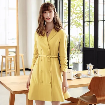 

Dress Women New Winter Women's Retro Double Breasted Waist Was Thin Fashion Casual Dress