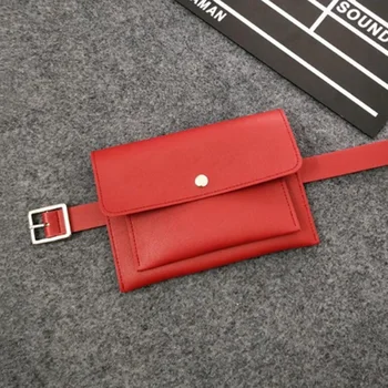 

New Fashion Women Bag PU leather Waist Pack Femal Belt Bag Phone Pouch Bags Hotsale Women Waist Packs(Red)