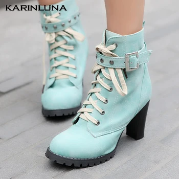 

Karinluna New Plus Size 43 Shoelaces High Heels Winter Shoes Boots Women Ankle Boot