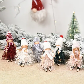 

Christmas Decorations Wood Fiber Tassel Yarn Ski Doll Pendant Christmas Tree Ornaments 2021 New Year Decorations for Home Natal