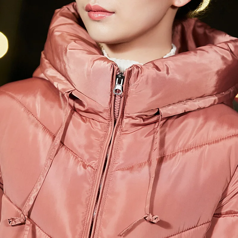 Slim Fashion Warm Women Coats And Jackets Long Hooded Solid Winter Padded Jacket Pockets Cotton Nice Parka Feminina
