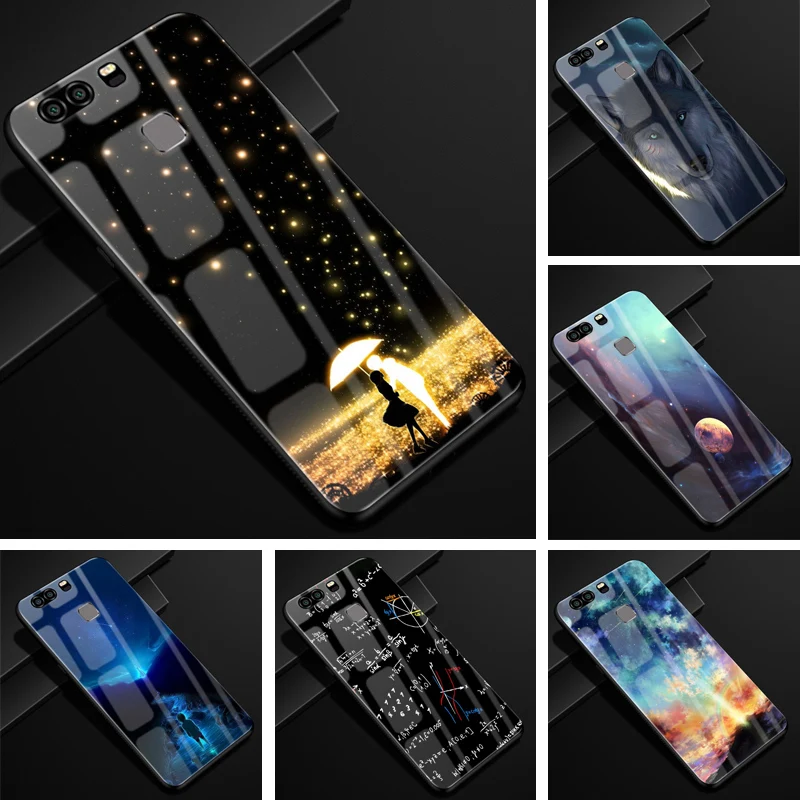 

For Huawei P9 Case PC Glass Phone Case Black TPU Bumper Cover for Huawei P9 EVA-L09 EVA-L19 EVA-L29 5.2 inch Cover p9 Plus P 9