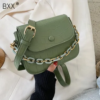 

[BXX] Stone Patent Crossbody Bags For Women 2020 Autumn Winter Small PU Leather Hand Bag Ladies Chain Designer Bags HO089