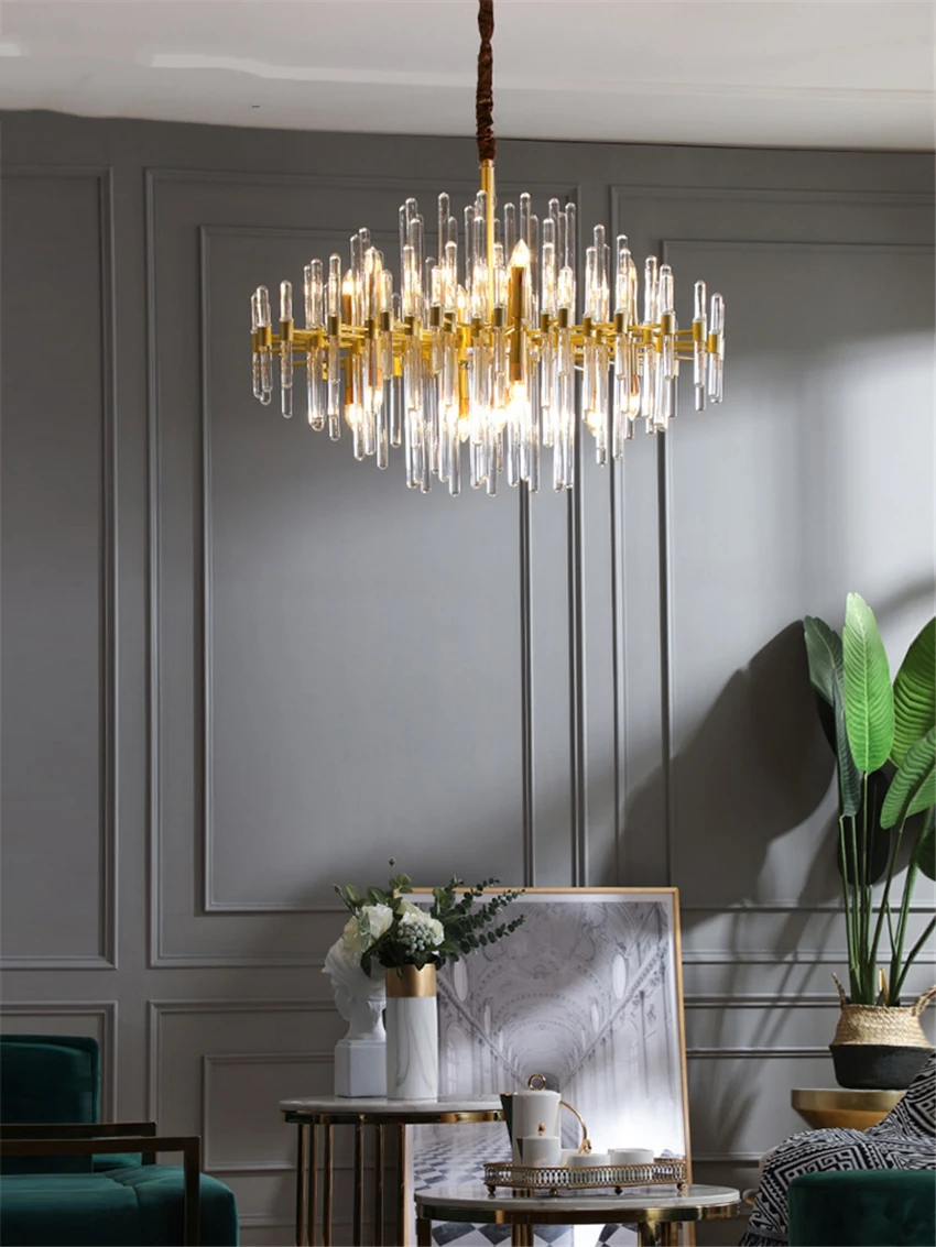 Candelabros de lujo de tubo de cristal posmoderno, sala de estar de