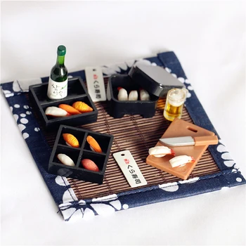 

1:6 or 1:12 Miniature Picnic Lunch Box Japanese Style Sushi Box Cooking Utensil Toys for Dollhouse Kitchen Accessories
