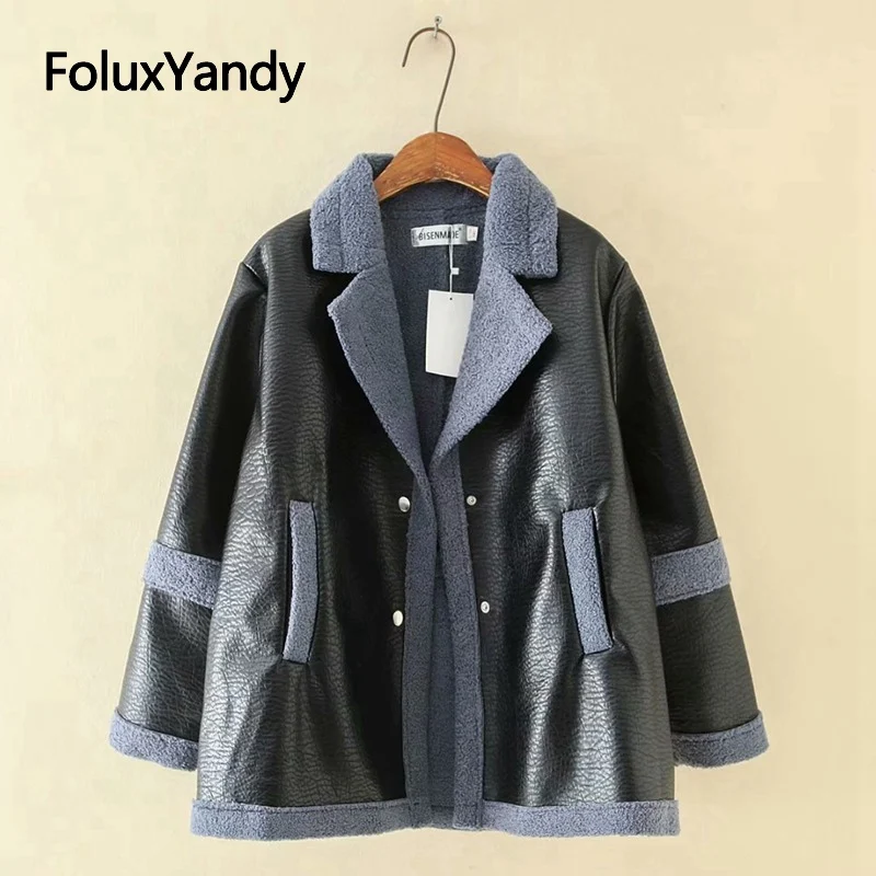 Большие размеры парки 4XL 5XL PU пальто Лоскутные женские парки теплые для зимы модная верхняя одежда KKFY4015