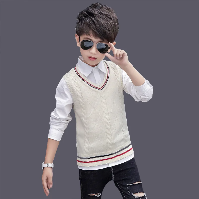 Kids Boys Knitted Vests Autumn/Winter Children Cotton Waistcoats For School Boys 6 8 10 12 14 16 Years Wear Dwq569 kids vest