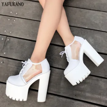 

14Cm Sexy Square Heel High Heels Transparent Women Pumps Brand Wedding Party Fashion Shoes For Lady Pvc Nightclub Platform Shoes