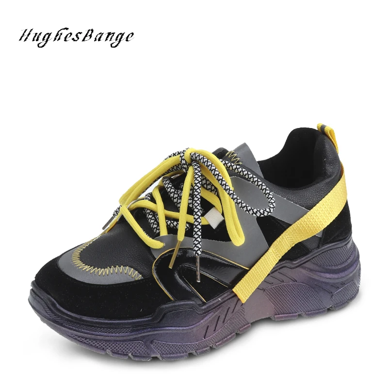 

shoes woman comfortable European style dad winter new Color-block round head with sponge cake platform Fashion casual sneakers
