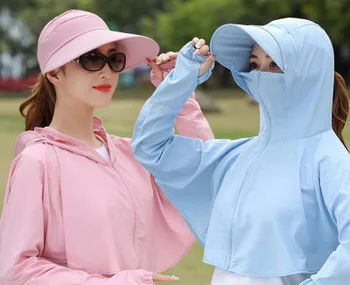 

Summer Women Protective Hat Outdoor Riding Anti-UV Cycling Sunscreen Cap With Detachable Long Sleeve High Collar Top Sun Visor