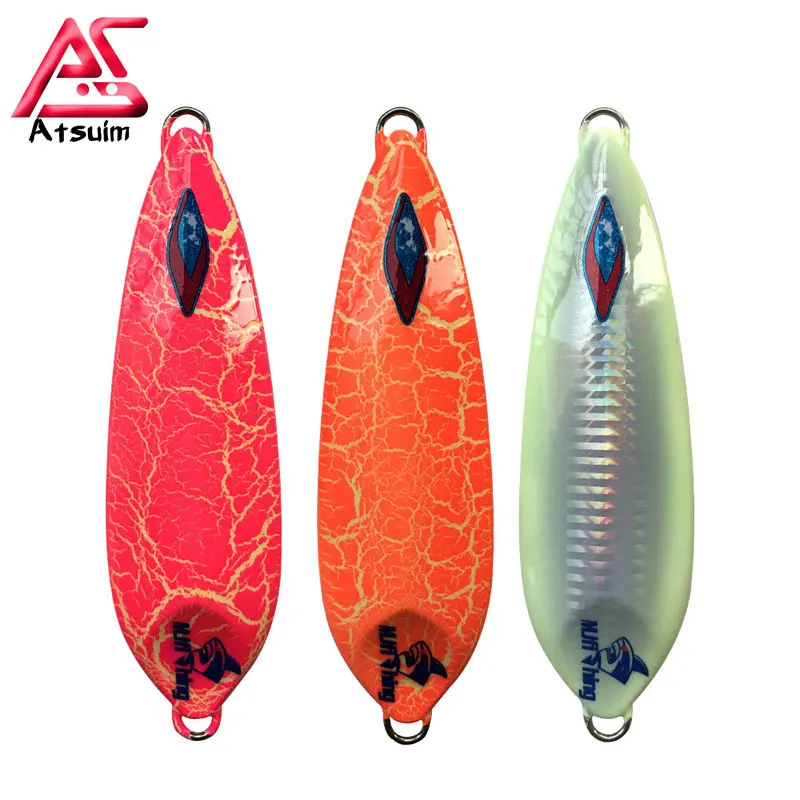 

AS Slow Metal Jigging Lure Sinking Crack Glow 200g300g Lead Fish Falling Jigs Saltwater Luminuous Slow Pitch JIg Fishing Bait