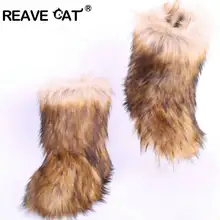 REAVE-Botas peludas de gato para mujer, zapatos de nieve con bolsa y Diadema, de piel de lujo, Invierno