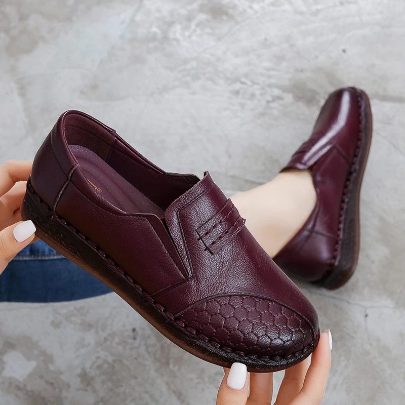 GKTINOO Fashion Women Shoes Genuine Leather Loafers Women Casual Shoes Mother Soft Comfortable Flats Non-slip