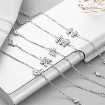 

Fashion Korean 925 Sterling Silver Link Chain Crystal Round Bead Letter A-Z Charm Bracelet &Bangle For Women Jewelry SL216