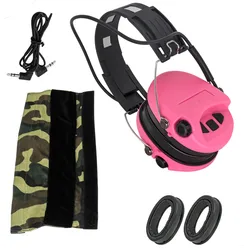 Msasordin cancelamento de ruído proteção auditiva fones de ouvido táticos (rosa) camuflagem canvas bandana + silicone earmuffs