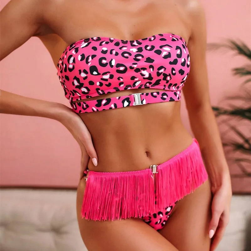 

Bandeau Bikini Strapless Women Push Up Swimwear Brazilian Swimsuit Tassel 2020 Women Sexy Bathing Suit Tanga Bikini Biquini