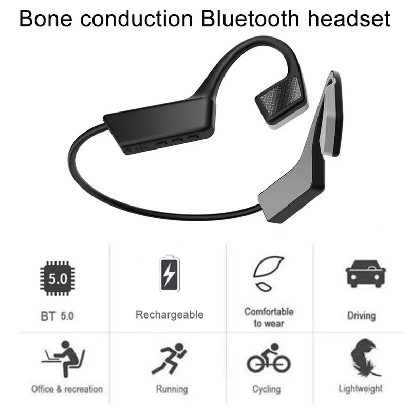 

Bluetooth 5.0 Bone Conduction Headset Wireless Hanging Ear-mounted Motion Waterproof Semi-closed Design Portable Earbuds