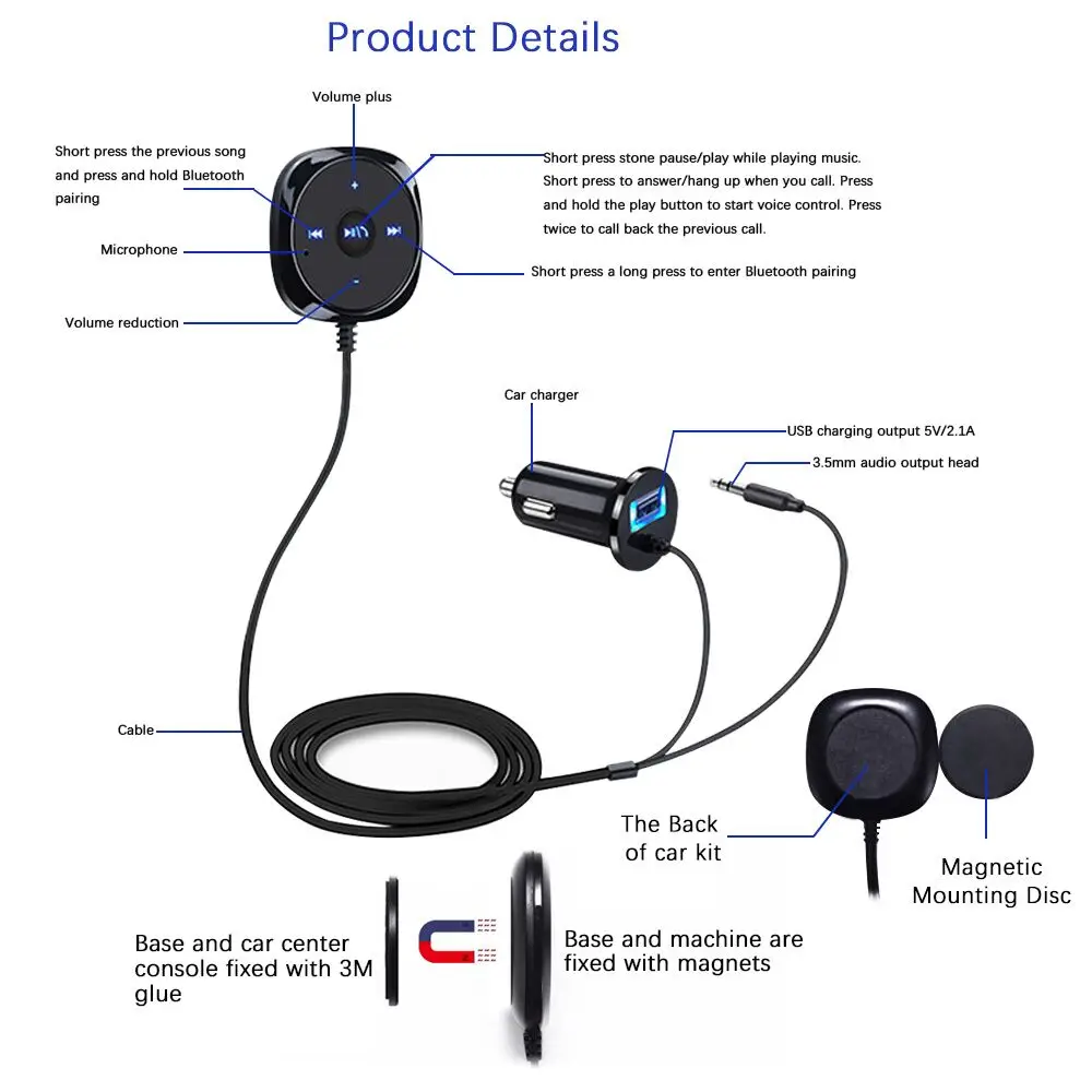 Bluetooth автомобильный набор Бесконтактный для музыки аудио приемник адаптер 3,5 мм AUX Carkit для динамика беспроводной Bluetooth автомобильный стерео