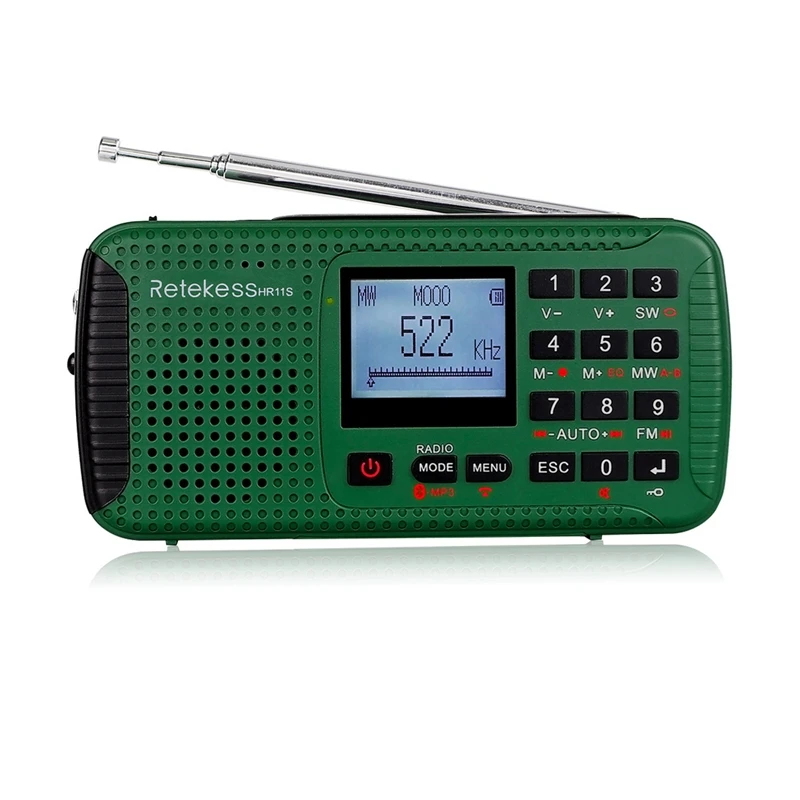 

RETEKESS HR11S Portable Radio Bluetooth Speaker Solar Emergency Radio Receiver with MP3 Player Digital Recorder