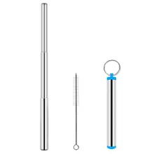 Portable Stainless Steel Telescopic Drinking Straw Travel Reusable Straws with Brush and Carry Case