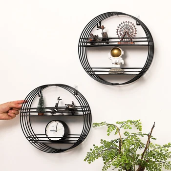 

Nordic Wall-mounted Storage Rack Organizer Metal Round Shelves Crafts Display Storage Holders Home Wall Decoration Accessories