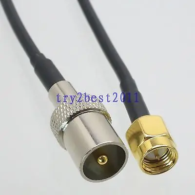 

DHL/EMS 50 Sets RG174 IEC PAL DVB-T plug pin to SMA plug pin Straight Jumper pigtail Cable 6inch -C1