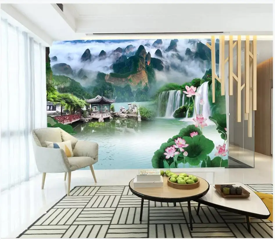 

Custom photo wallpapers for walls 3 d murals wallpaper Chinese pastoral style lotus landscape murals wall papers home decor