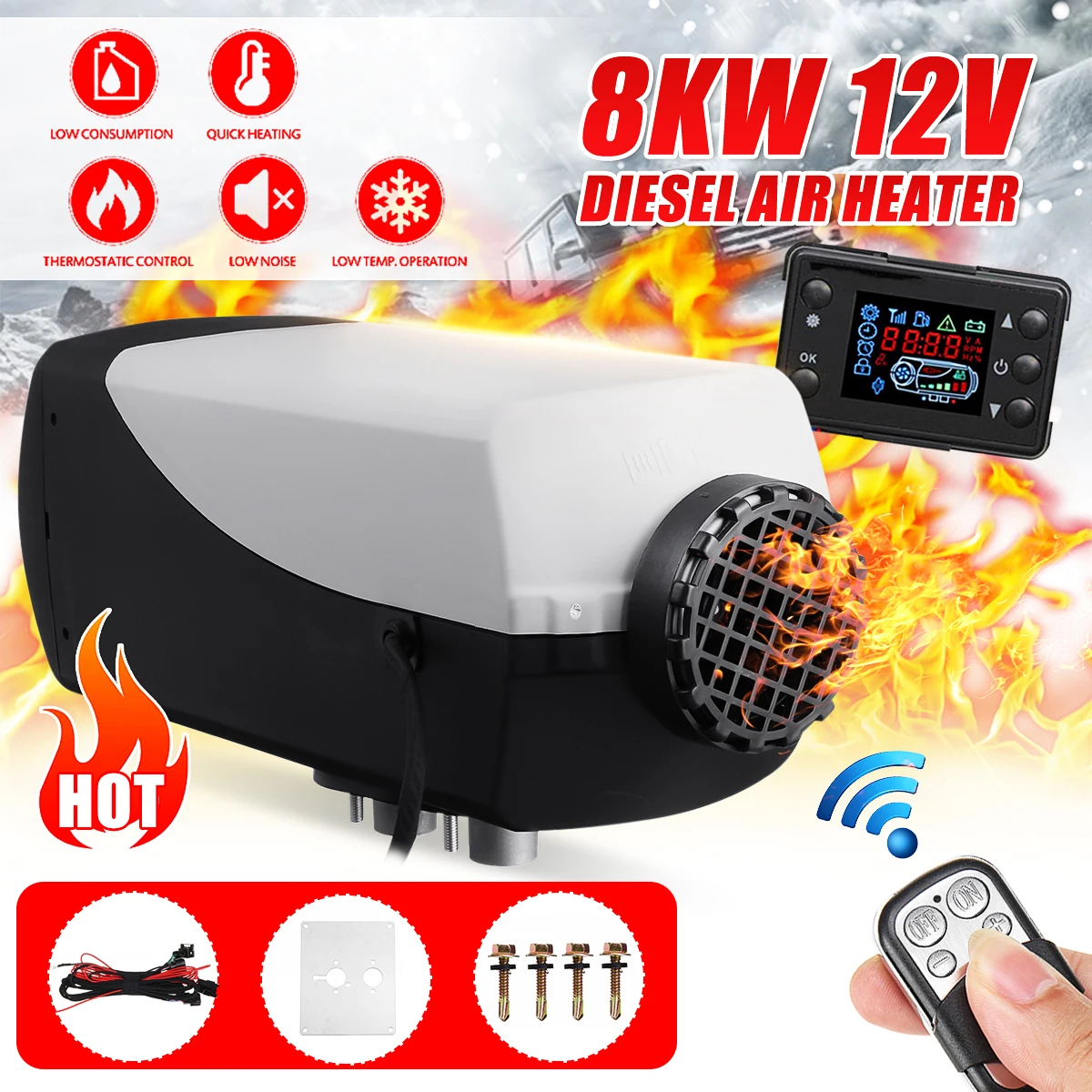 

Newest 12V 8000W Diesel Air Heater LCD Monitor Thermostat Remote Control Trucks Bus Boat RV Van Diesel Heater Air Parking Heater