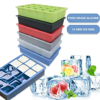 

Grid Food Grade Silicone Ice Tray Home with Lid DIY Ice Cube 15 Compartments Silicone Ice Tray