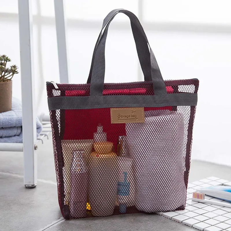 

5 Color Summer Beach Mesh travel organizer Wash Bag Cool Simple Cosmetic Bag Large capacity Storage Bag Make Up Bag Handbag