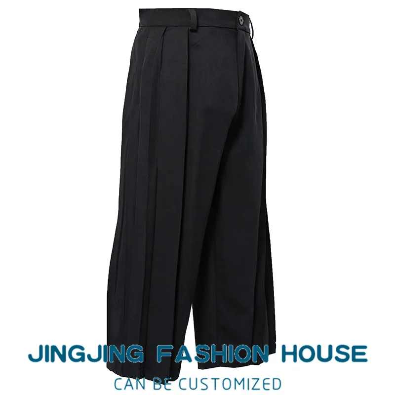 S-6XL!! 2021 men's casual trousers wide leg trousers culottes pleated trousers black culottes