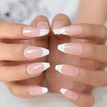 Uñas acrílicas naturales para manicura francesa, uñas acrílicas  artificiales, color blanco, diseño 24 - AliExpress Belleza y salud