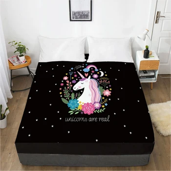 

Unicorn Cartoon Fitted Sheets Mattress Cover With Elastic Band 3D Bed Sheet LinensFor Baby Kids Child Girls Boys 150x200 200x220