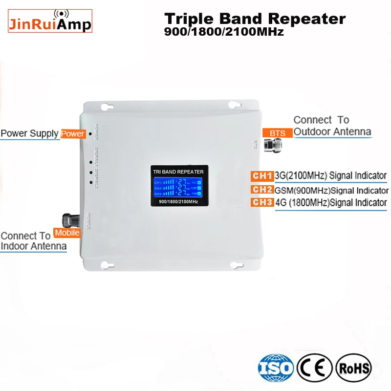 2g, 3g, 4g gsm ретранслятор сигнала Tri двух Диапазонный усилитель сигнала 900 1800 2100 GSM WCDMA UMTS LTE Сотовая связь повторитель 90018002100 МГц усилитель