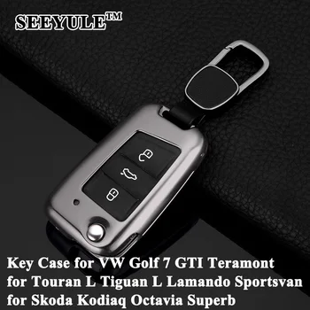 

1pc SEEYULE Deluxe Aluminum Alloy Car Key Case Shell Key Cover Storage Bag Protector for VW Golf 7 GTI Tiguan L for Skoda Kodiaq