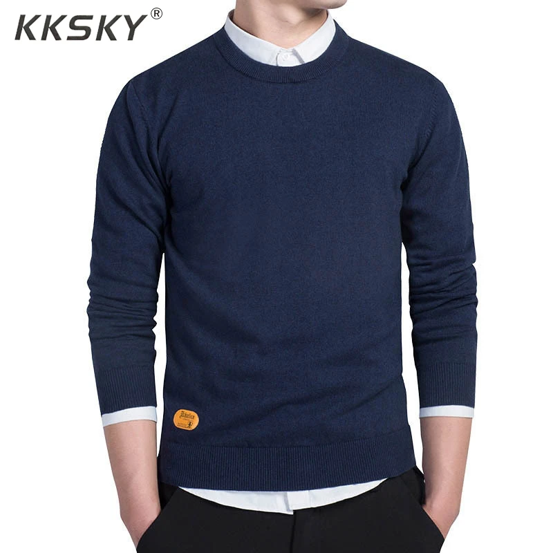 Мужской Хлопковый свитер, пуловеры, мужские свитера с круглым вырезом, джемпер, черный, осенний, тонкий, мужской, однотонный, трикотажная