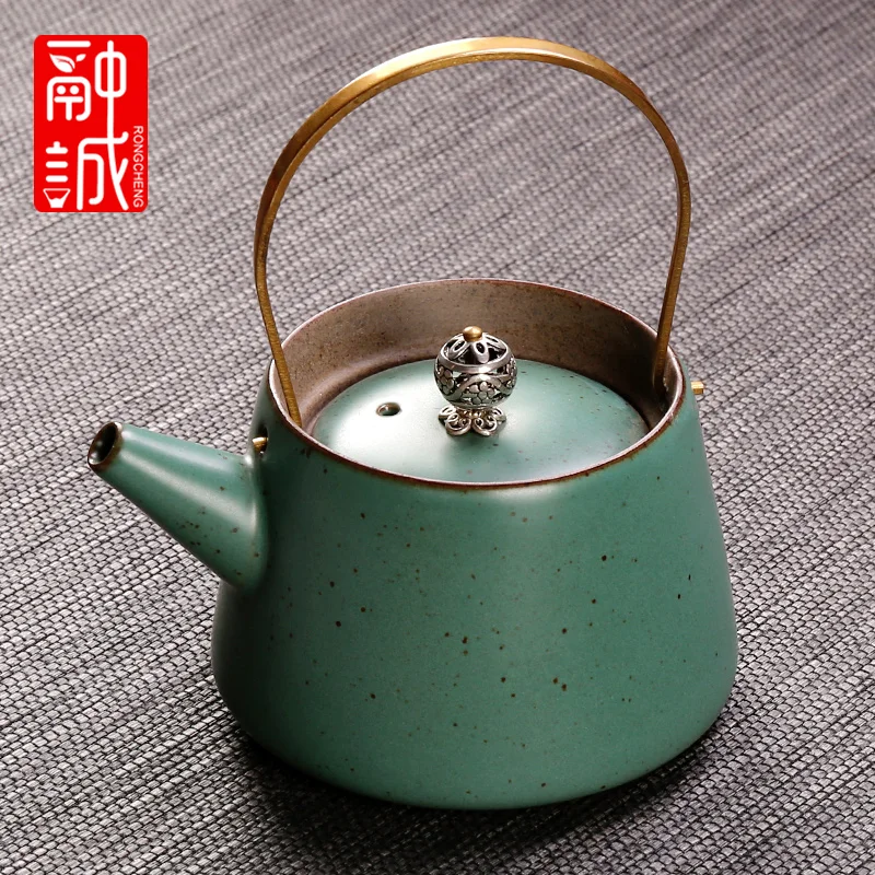 Antique teapot girders pot ceramic retro tea maker household copper single pot tea kettle Japanese Kung Fu tea set