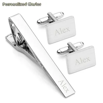 

Personalized Master Customized Name Stainless Steel Cufflinks Tie Clip Bar Set Engrave Inital Name 3pcs for Men Fathers Day gift