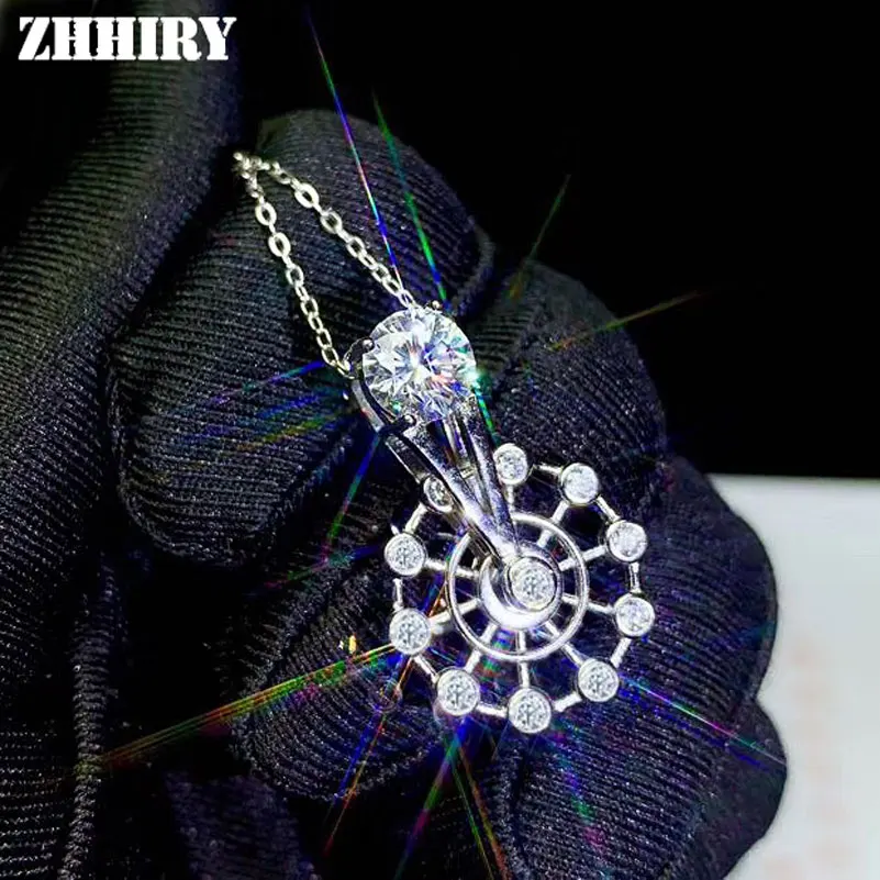 

ZHHIRY Real Moissanite Necklace Pendant 925 Sterling Silver Rotatable Deer Shape Pendants 1ct 6.5mm D VVS Gemstone Fine Jewelry