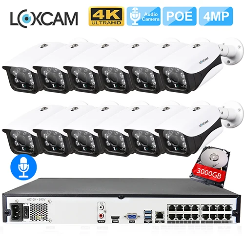 LOXCAM H.265+ 4K 5MP POE NVR CCTV камера системы 4MP Аудио Открытый Антивандальный ночное видение IP камера 16ch комплект видеонаблюдения - Цвет: 16CH NVR x 16 Camera