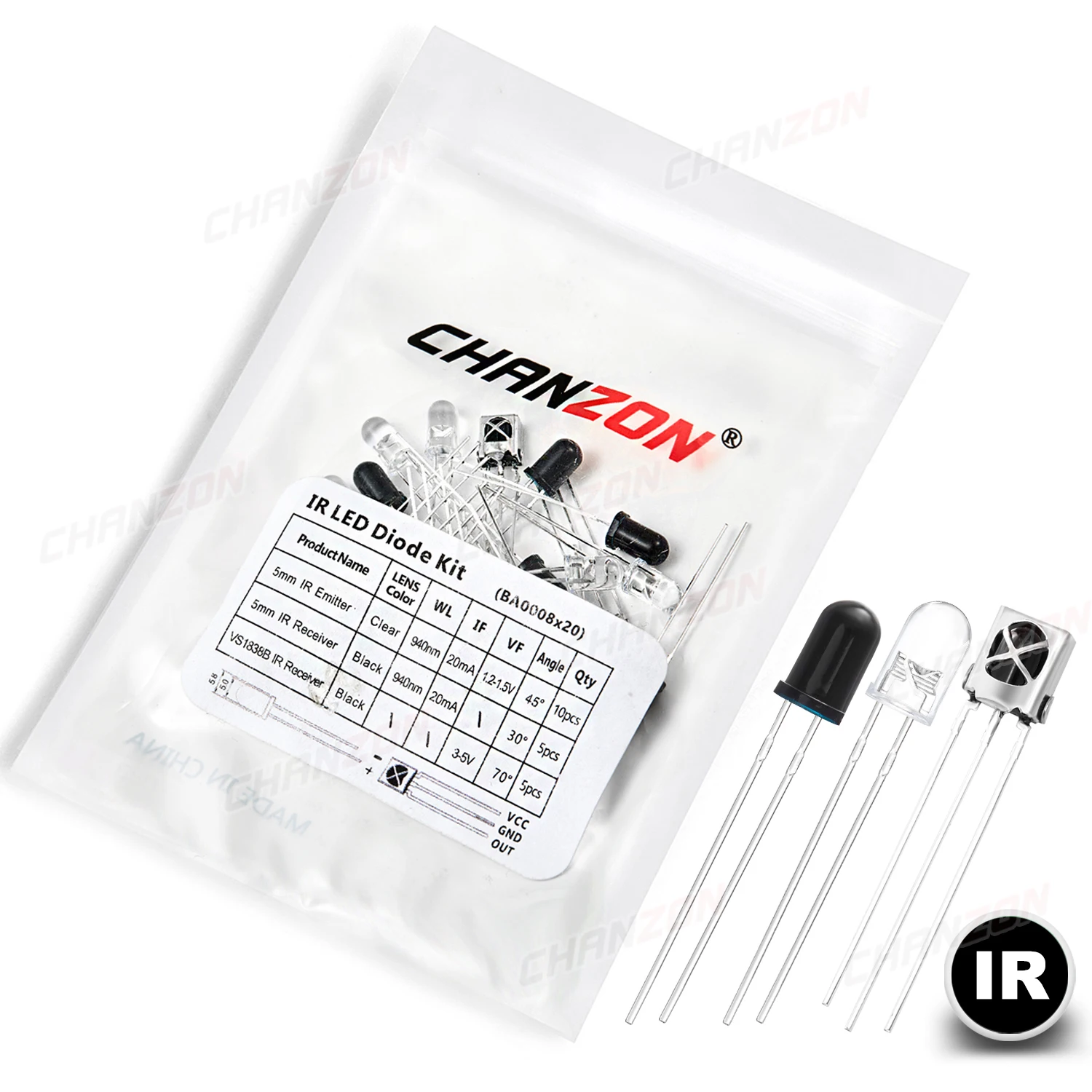 20Pcs 5 Millimetri 940Nm Vs1838B Ir Led Emitting Diode Kit Trasmettitore Ricevitore A Raggi Infrarossi Della Lampada Della Luce Emettitore Fototransis