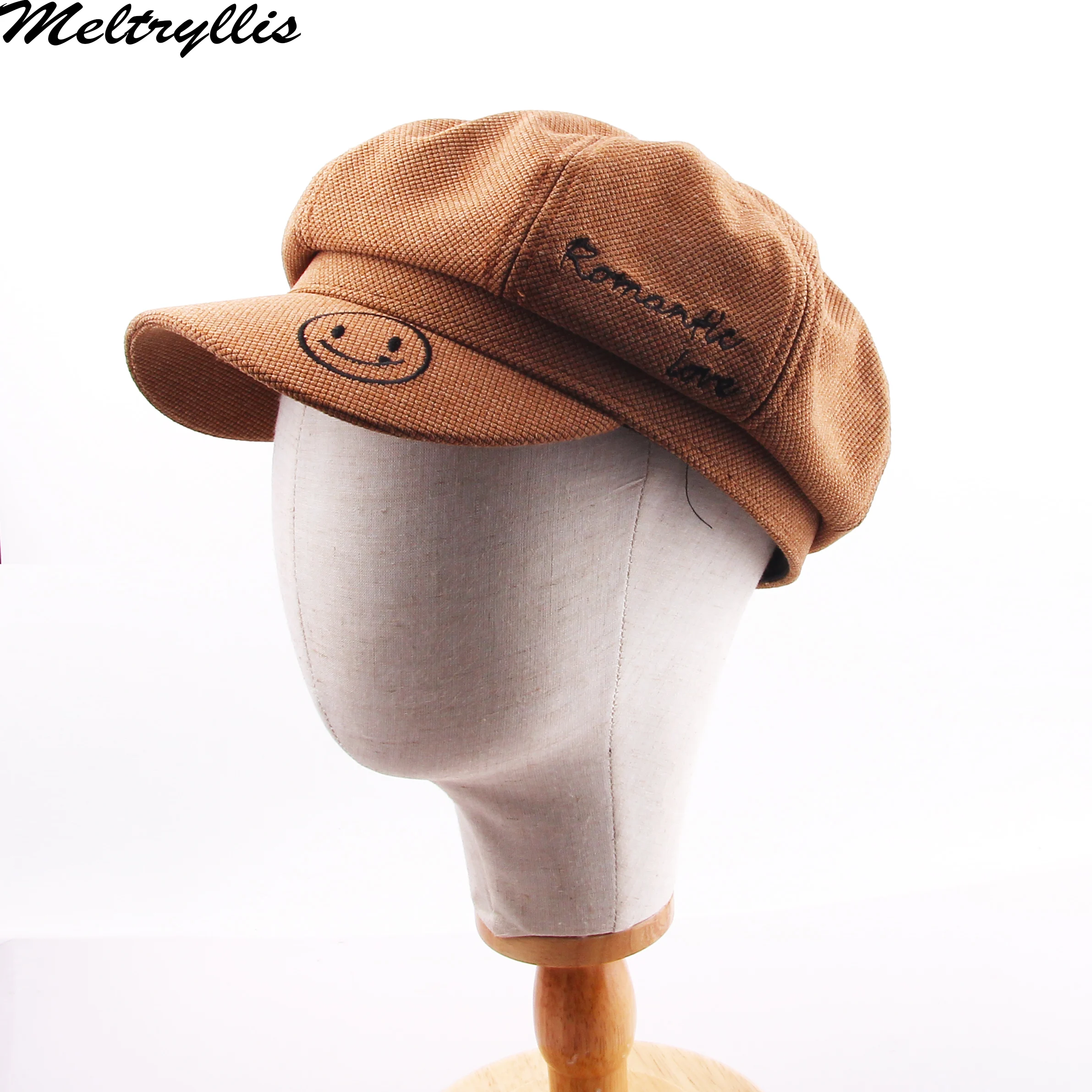 [Meltryllis] NEW Smiling Face Octagonal cap Letters embroidery Autumn Winter Women Cap Fashion trend beret