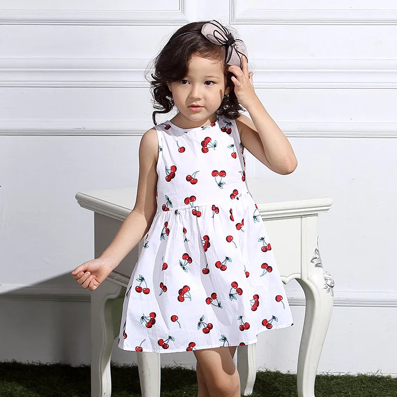 

3-9Y Children's Clothing Baby Girl Clothes Summer Party Clothing for Girls Dress Cherry Princess Dresses Bow Outfits baby jurk