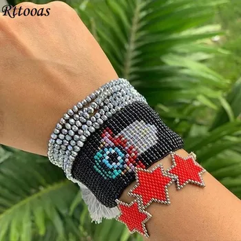 

Rttooas Fatima Hamsa Hand Evil Eye Bracelet For Women Pulseras Mujer Moda 2020 Bileklik Armband Handmade Woven Jewelry