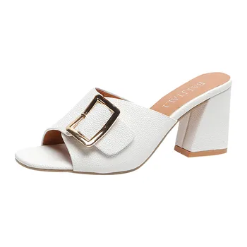 

New Fashion Women Summer Sandals Ladies Leisure Metal Decoration Peep Toe Shoes Casual Square Platform Sandals Slipper #1221