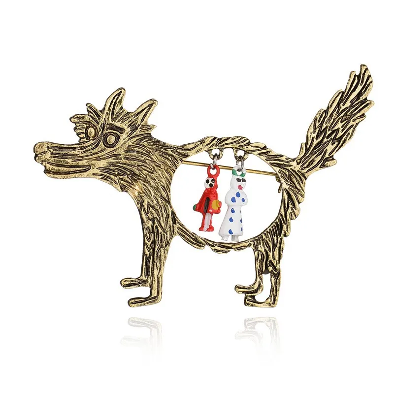 

2016 New Style Fairy Tale Big Bad Wolf Little Red Riding Hood Cartoon Brooch Delicacy Versatile Shirt Suit Accessories