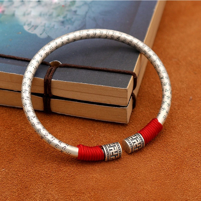 New Heart Sutra Zodiac Year Silver Bracelet Men's And Women's Literary Ethnic Style Solid Jewelry Accessories | Украшения и